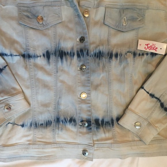 Justice Girl's Youth Size 18/20 Tie Dye Blue Denim Jacket Boho New with Tags - Picture 10 of 16